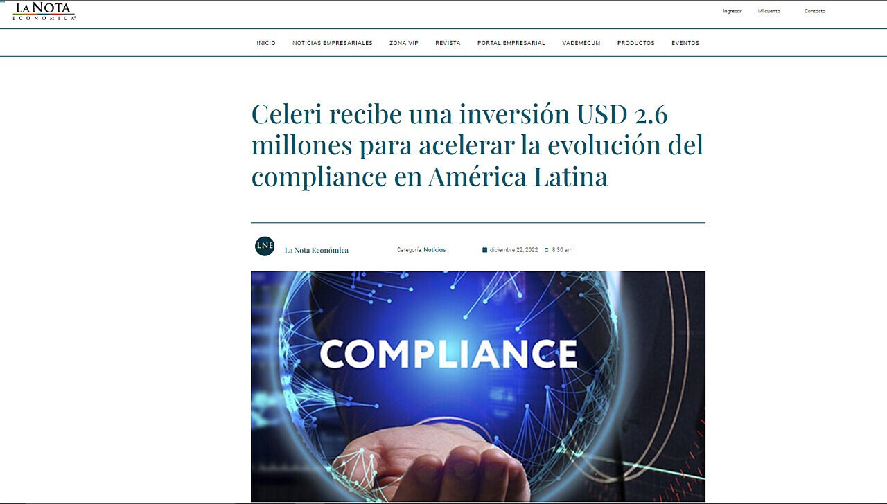 Celeri recibe una inversin USD 2.6 millones para acelerar la evolucin del compliance en Amrica Latina